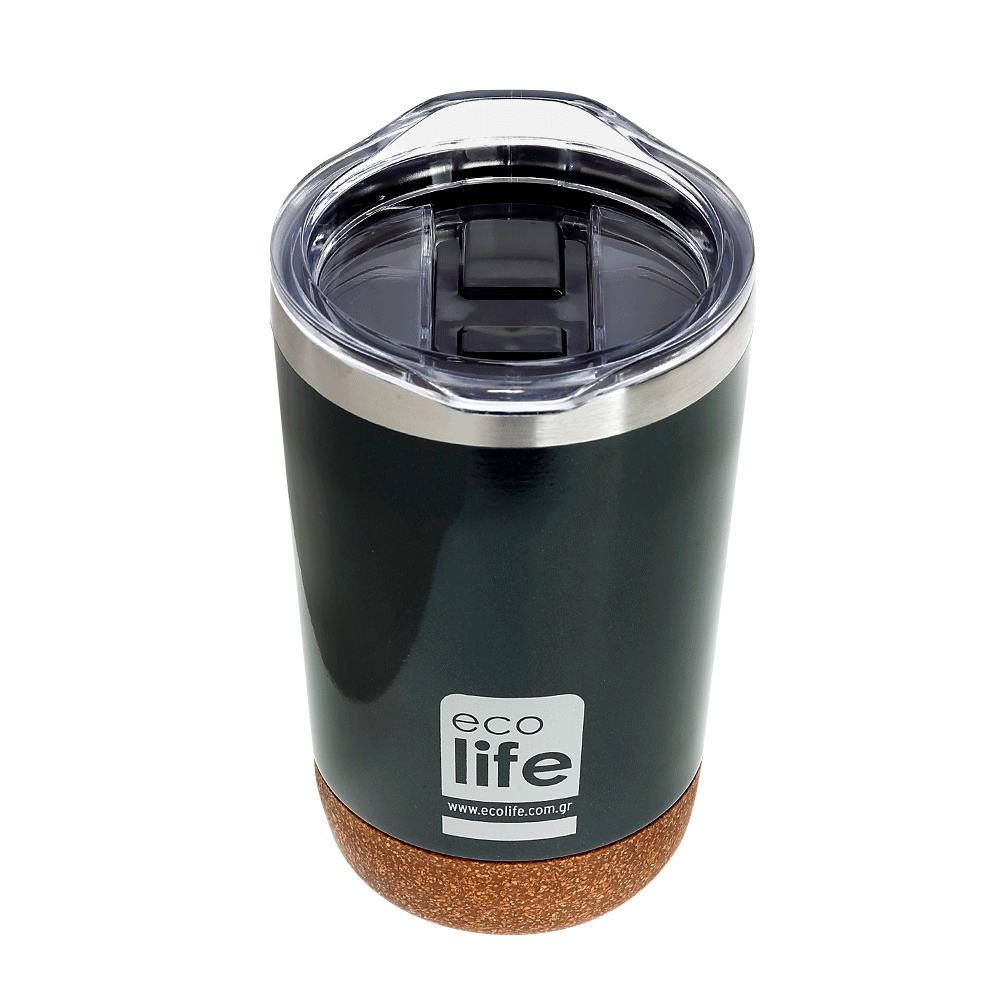 ECO LIFE COFFEE THERMOS DARK GREEN 370ML (CORK BOTTOM) (33-BO-4104)