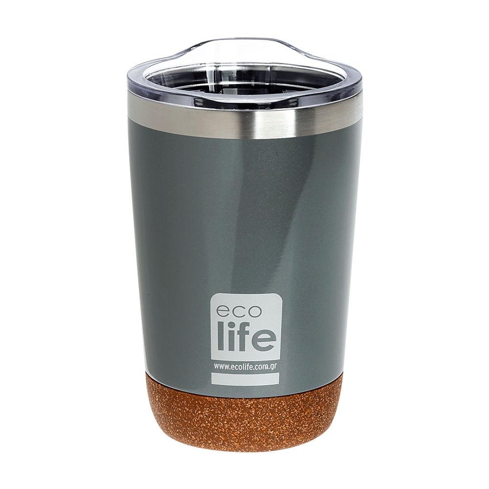 ECO LIFE COFFEE THERMOS LIGHT GREY 370ML (CORK BOTTOM) 33-BO-4107)