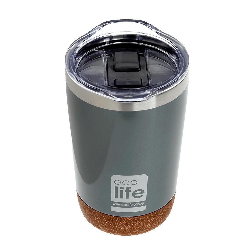 ECO LIFE COFFEE THERMOS LIGHT GREY 370ML (CORK BOTTOM) 33-BO-4107)