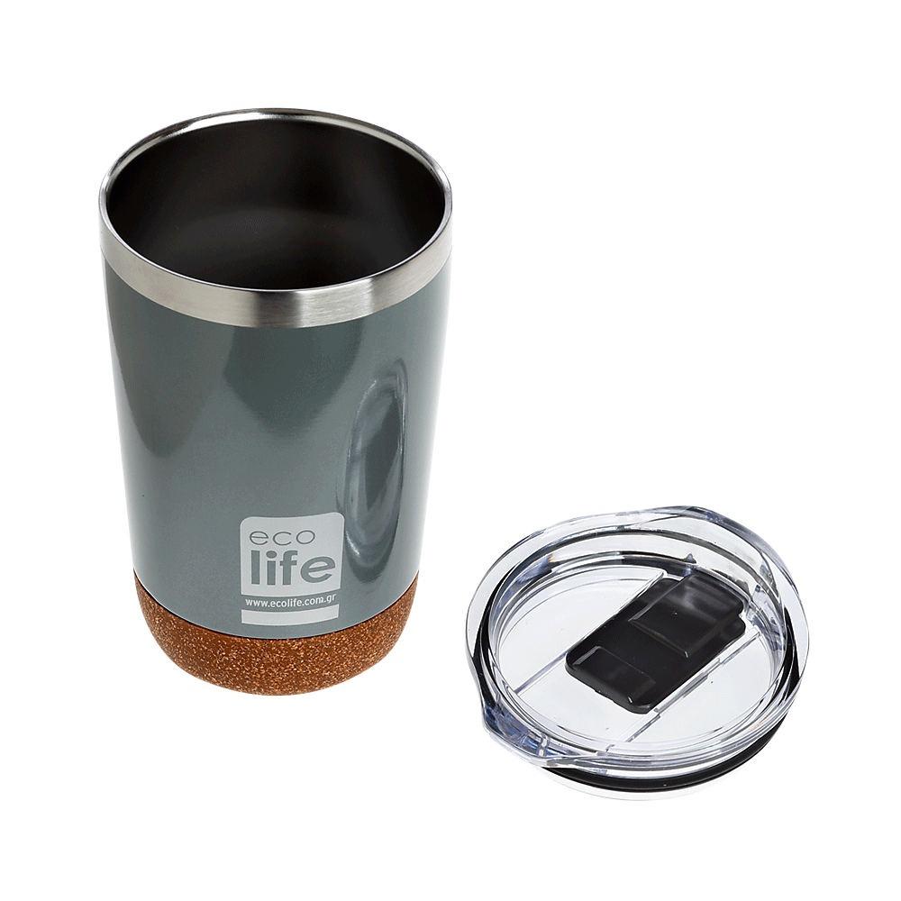 ECO LIFE COFFEE THERMOS LIGHT GREY 370ML (CORK BOTTOM) 33-BO-4107)