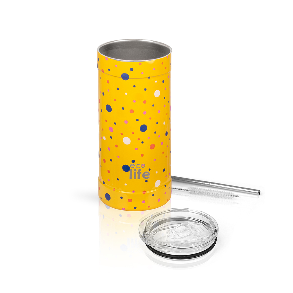 ECO LIFE COFFEE THERMOS DOTS IN YELLOW 500ML (33-BO-4184)