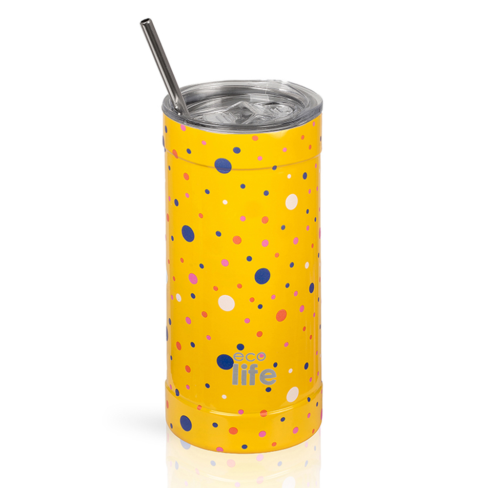 ECO LIFE COFFEE THERMOS DOTS IN YELLOW 500ML (33-BO-4184)