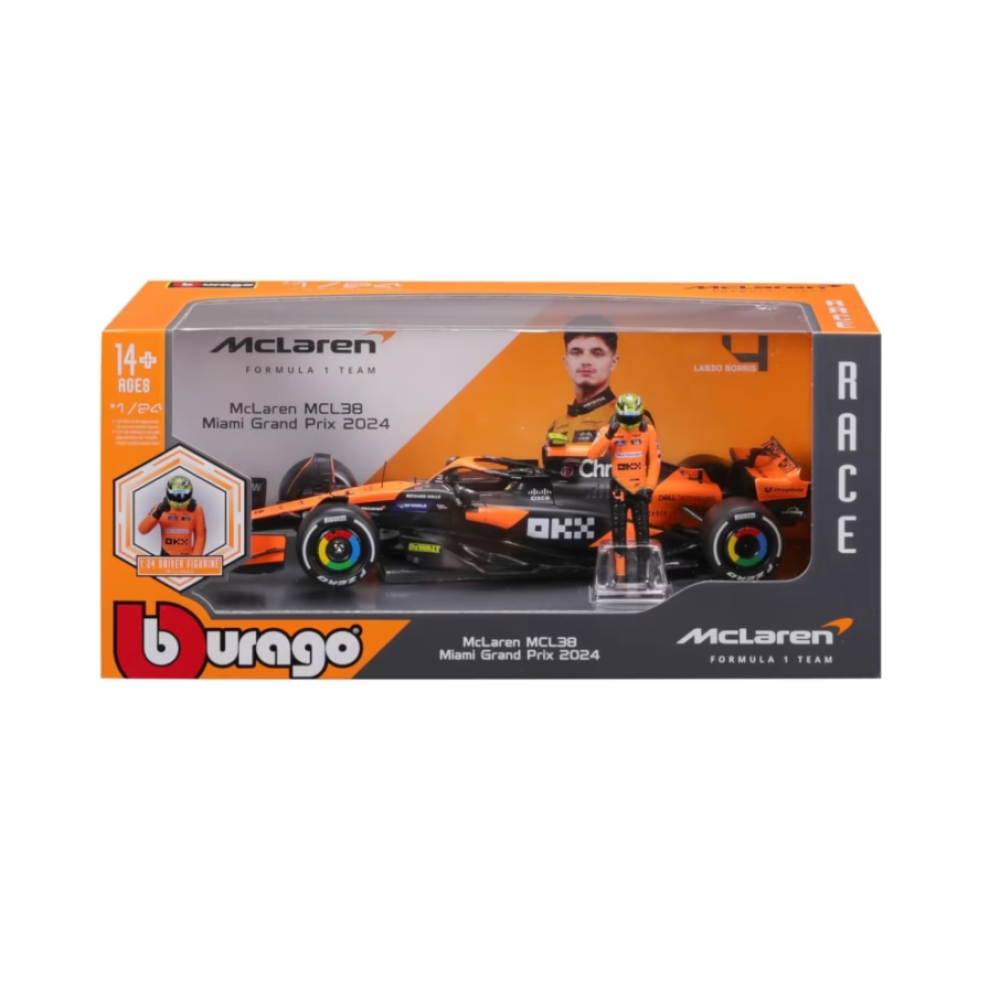 BURAGO 1:24 F1 MCLAREN TEAM MCL38 WITH DRIVER FIGURE (#4)JP (18/28040 (#4)JP)