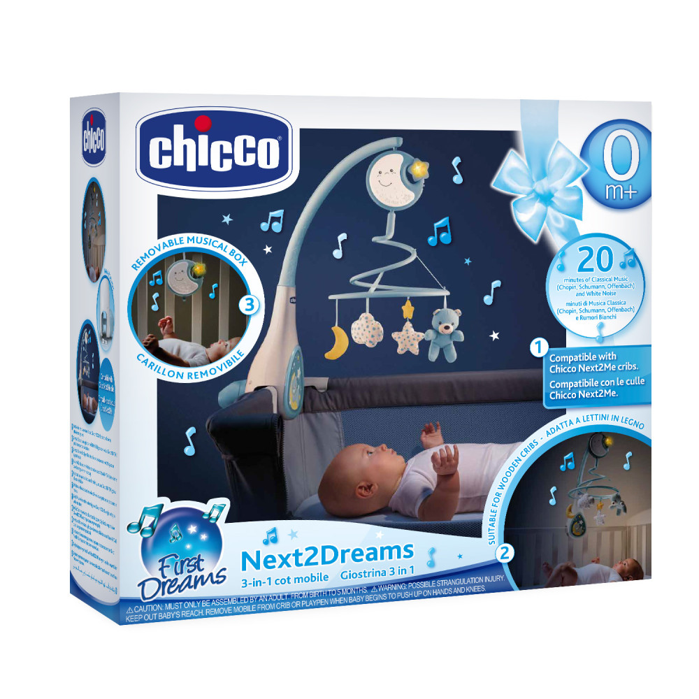 Chicco Βρεφικό Περιστρεφόμενο Κούνιας με Μελωδίες 3 σε 1 Next2Dreams Σιέλ Για 0+