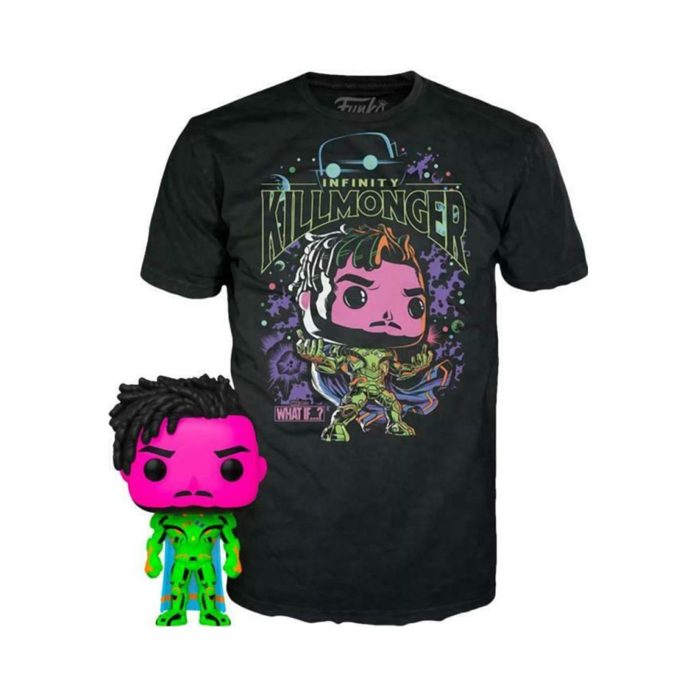 Funko Pop!  Tee (Adult): Marvel What If...? - Infinity Killmonger (Blacklight) (Special Edition) Bobble-Head Vinyl Figure  T-Shirt (L)