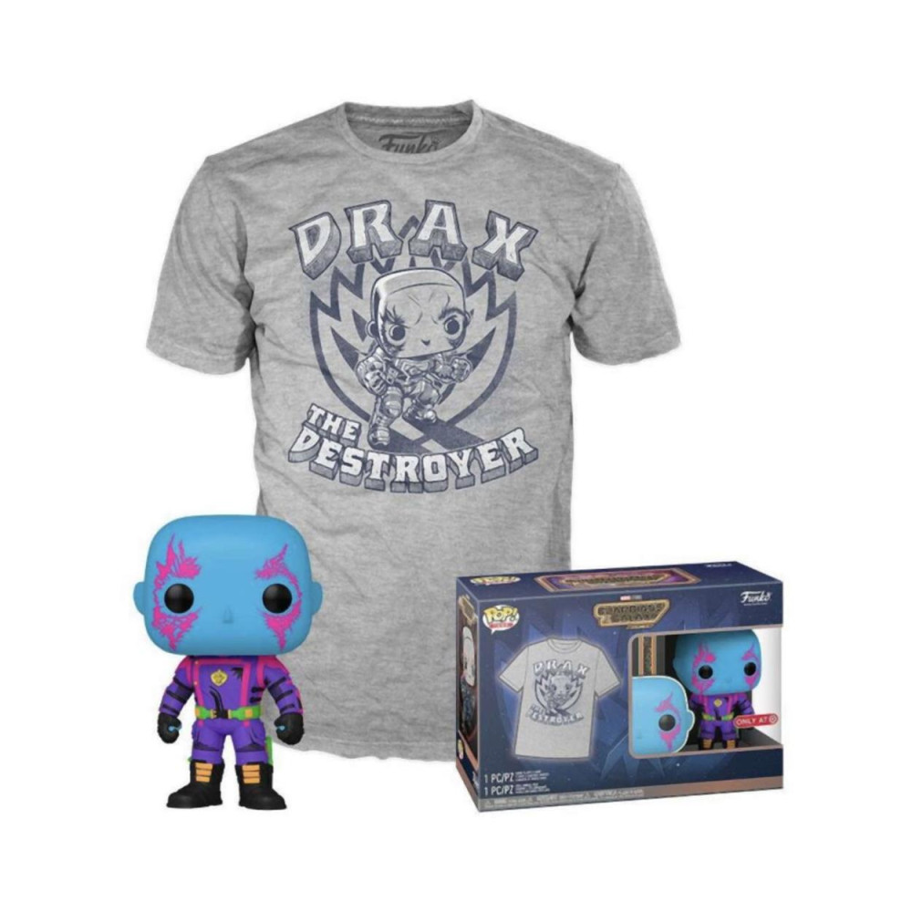 Funko Pop!  Tee (Adult): Marvel Guardians of the Galaxy - Drax (Blacklight) (Special Edition) Vinyl Figure and T-Shirt (L)