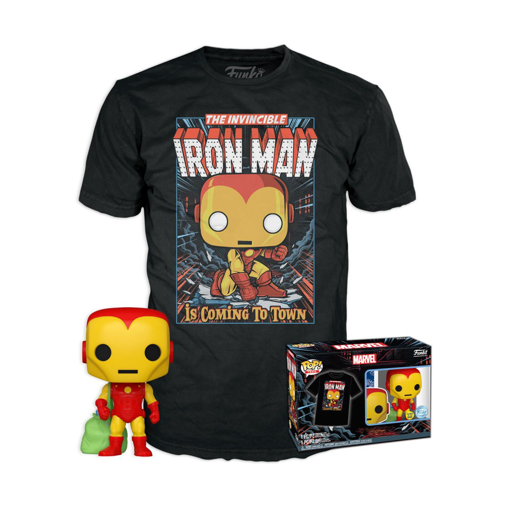 Funko Pop! Tees (Adult): Marvel - Holiday Iron Man (Glows in the Dark) Vinyl Figure  T-Shirt (XL)