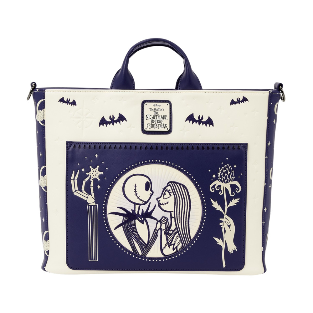 Loungefly Disney: The Nightmare Before Christmas - Jack Skellington &amp; Sally Night Sky Convertible Backpack &amp; Tote Bag (WDTB3488)