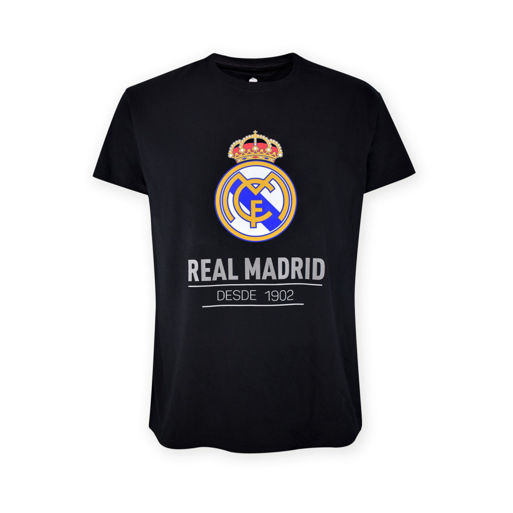 Real Madrid CF Official T-Shirt – Black 'Since 1902' Crest Print – Size M (RM1CE90)