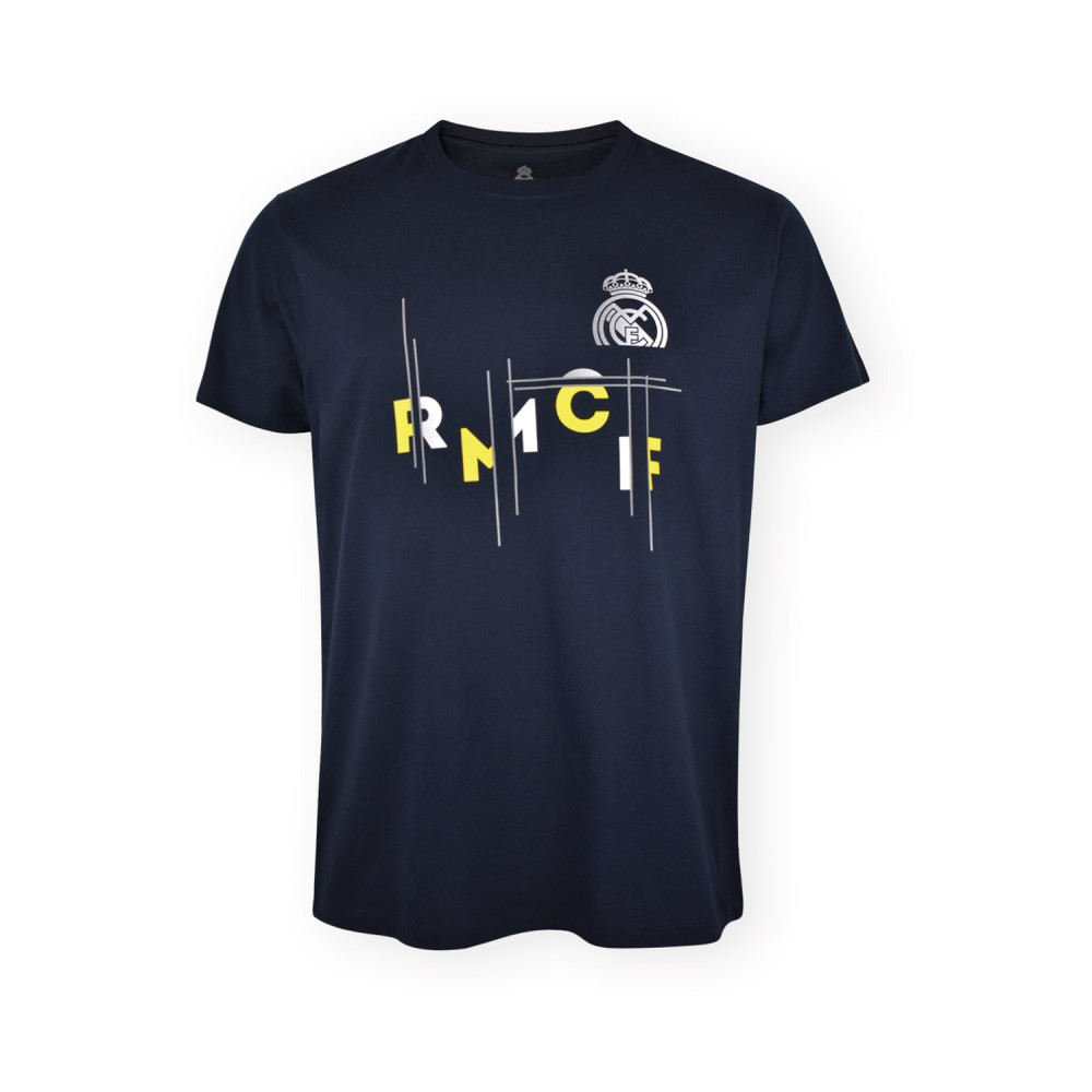 Real Madrid CF Official T-Shirt – Navy 'RMCF' Graphic Print – Size L (RM1CE113)