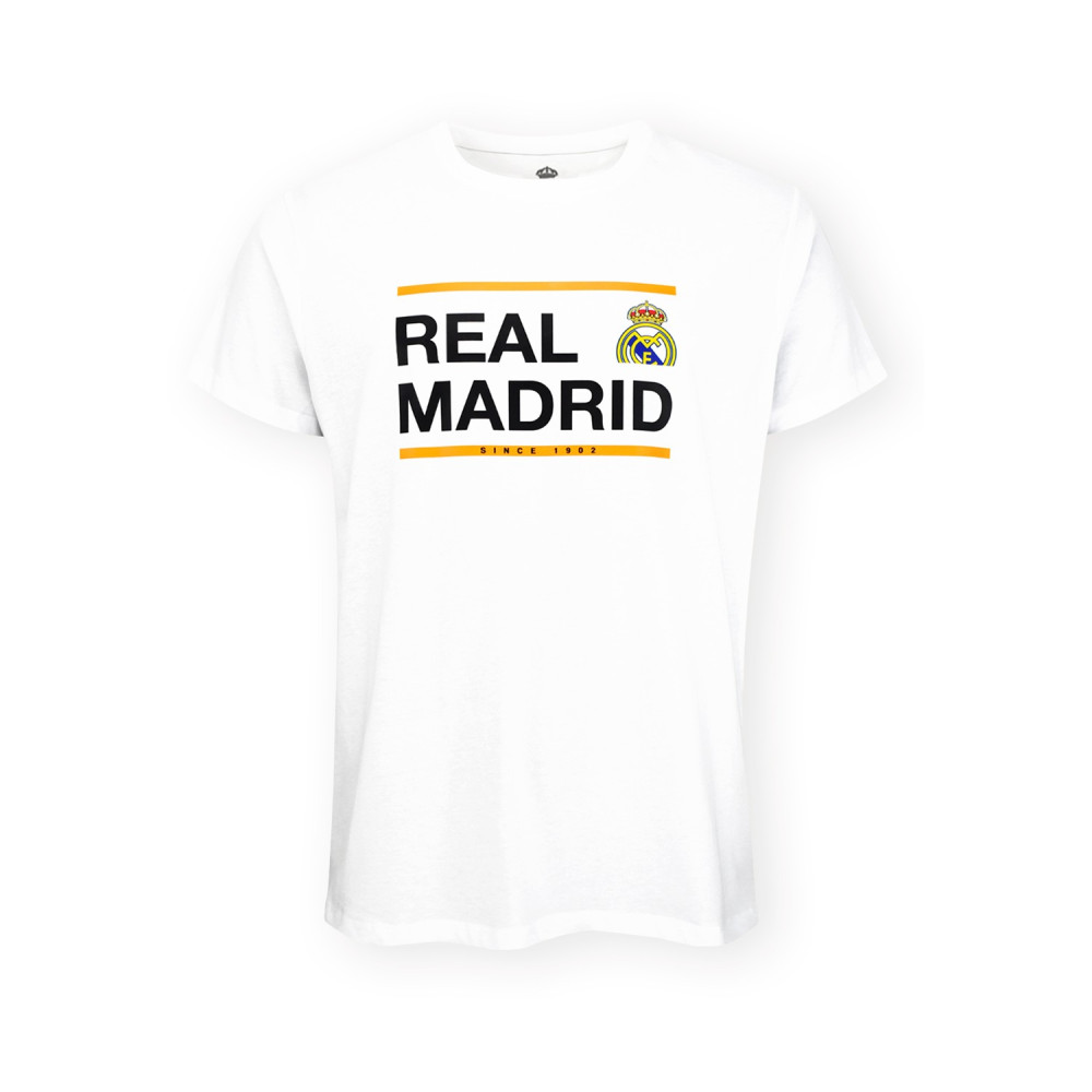 Real Madrid CF Official T-Shirt – White 'Real Madrid Since 1902' Boxed Logo – Size M (RM1CE115)