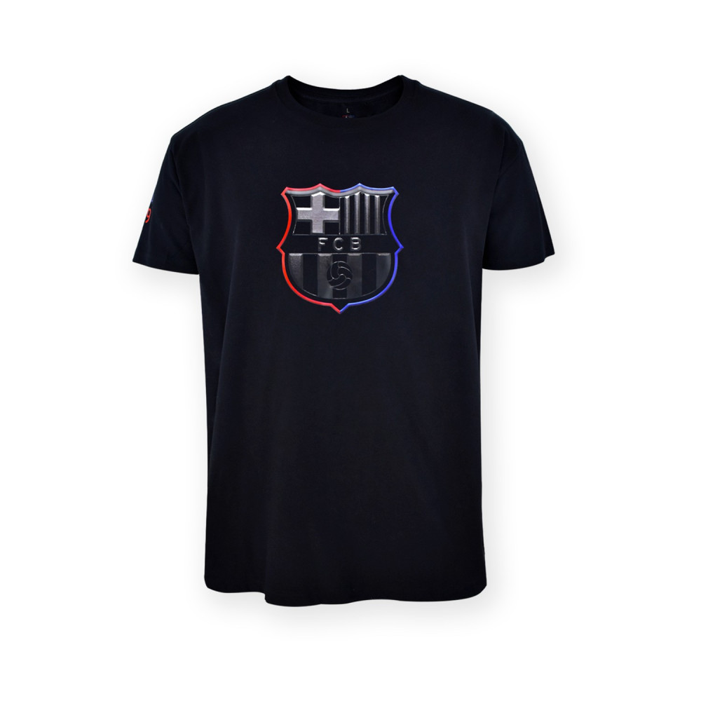 FC Barcelona Official T-Shirt – Black 'Eblack' Crest Print – Size L (5001CEB)