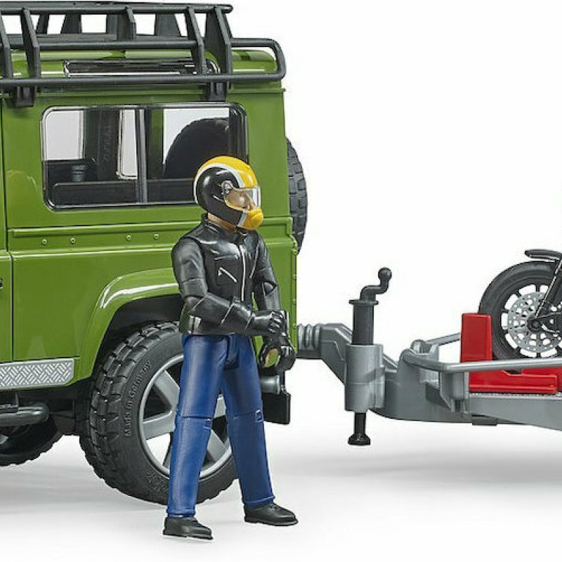 BRUDER Land Rover Defender with trailer, Scrambler Ducati Full Throttle (02589)