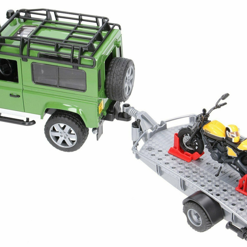 BRUDER Land Rover Defender with trailer, Scrambler Ducati Full Throttle (02589)
